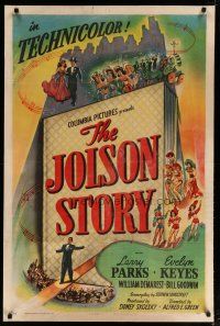 4j094 JOLSON STORY style B 1sh '46 Larry Parks & Evelyn Keyes in bio of the greatest entertainer!