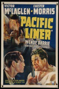 4j101 PACIFIC LINER 1sh '38 close up art of Victor McLaglen staring down Chester Morris!