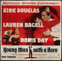 4k005 YOUNG MAN WITH A HORN 6sh '50 jazz man Kirk Douglas kisses sexy Lauren Bacall + Doris Day!
