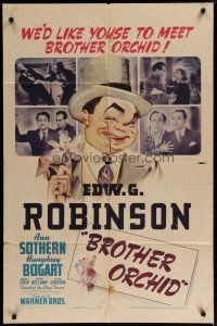 4k026 BROTHER ORCHID 1sh '40 wacky cartoon art of Edward G Robinson, 2 images of Humphrey Bogart!