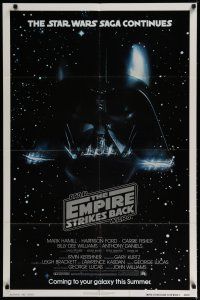 4k038 EMPIRE STRIKES BACK advance 1sh '80 George Lucas, image of Darth Vader head floating in space!