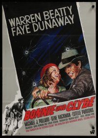 4k193 BONNIE & CLYDE German '68 Rehak art of notorious crime duo Warren Beatty & Faye Dunaway!