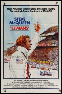 4k048 LE MANS 1sh '71 great Tom Jung artwork of race car driver Steve McQueen waving at fans!