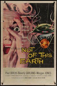 4k050 NOT OF THIS EARTH 1sh '57 classic close up art of screaming girl & alien monster!