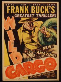 4k015 WILD CARGO mini WC '34 cool art of Frank Buck in Africa attacked by huge snake, amazing!