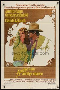 4m053 ANOTHER MAN ANOTHER CHANCE 1sh '77 Claude Lelouch, art of James Caan & Genevieve Bujold!