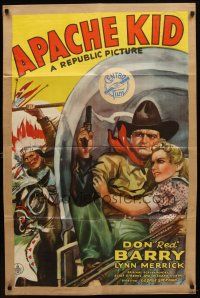 4m055 APACHE KID 1sh '41 art of Don Red Barry & Lynn Merrick on stagecoach chased by Indian!