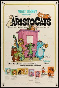 4m058 ARISTOCATS 1sh '70 Walt Disney feline jazz musical cartoon, great colorful image!