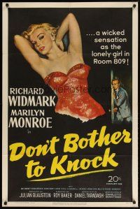 4p021 DON'T BOTHER TO KNOCK 1sh '52 classic image of sexiest Marilyn Monroe on black background!