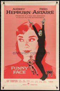 4p304 FUNNY FACE linen 1sh '57 art of Audrey Hepburn close up & full-length + Fred Astaire!