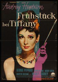 4p354 BREAKFAST AT TIFFANY'S German '62 different Peltzer art of sexy elegant Audrey Hepburn!