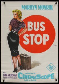4p090 BUS STOP German '56 great full-length Klaus Dill art of sexy Marilyn Monroe with suitcase!