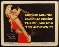 4p060 PRINCE & THE SHOWGIRL 1/2sh '57 Laurence Olivier nuzzles sexy Marilyn Monroe's shoulder!