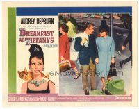 4p443 BREAKFAST AT TIFFANY'S LC #4 '61 Audrey Hepburn & George Peppard walk hand-in-hand in NYC!