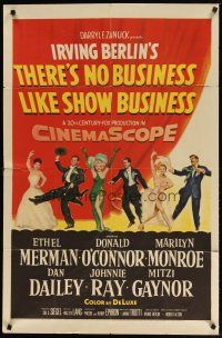4p030 THERE'S NO BUSINESS LIKE SHOW BUSINESS 1sh '54 sexy Marilyn Monroe & other cast in line-up!