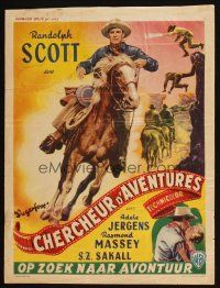 4r308 SUGARFOOT Belgian '51 cool art of cowboy Randolph Scott on horseback!