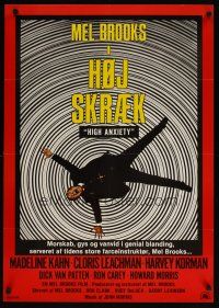 4r362 HIGH ANXIETY Danish '78 Mel Brooks, great Vertigo spoof design, a Psycho-Comedy!
