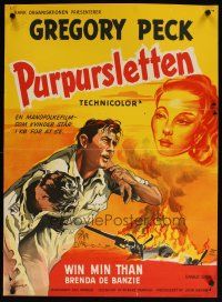 4r397 PURPLE PLAIN Danish '55 Wenzel art of Gregory Peck, written by Eric Ambler!