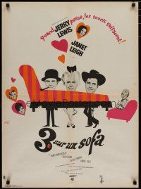 4r543 3 ON A COUCH French 23x32 '66 different art of wacky Jerry Lewis & sexy Janet Leigh by Siry!