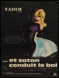 4r548 AND SATAN CALLS THE TURNS French 23x32 '62 art of Catherine Deneuve dancing w/Devil by Siry!