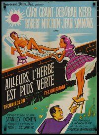 4r585 GRASS IS GREENER French 23x32 '61 Cary Grant, Deborah Kerr, Robert Mitchum, wacky art!