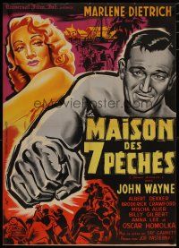 4r611 SEVEN SINNERS French 23x32 '47 wonderful Belinsky art of Marlene Dietrich & John Wayne!