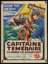 4r630 WORLD IN HIS ARMS French 23x32 '52 Gregory Peck, Ann Blyth, from Rex Beach novel!
