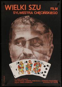 4r530 WIELKI SZU Polish 27x38 '83 gambling, cool Stawinski artwork of man poker face!