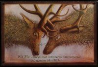 4r510 POLAND Swedish Polish travel poster '80s artwork of deer locking horns!