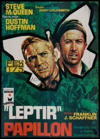 4r045 PAPILLON Yugoslavian '73 different art of prisoners Steve McQueen & Dustin Hoffman!