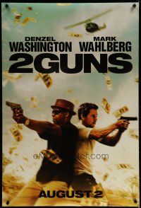 4s008 2 GUNS teaser DS 1sh '13 cool action image of Denzel Washington & Mark Wahlberg!