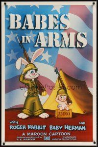 4s046 BABES IN ARMS Kilian 1sh '88 Roger Rabbit & Baby Herman in Army uniform with rifles!
