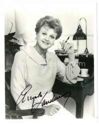 4t518 ANGELA LANSBURY signed 8x10 REPRO still '90s cool seated portrait holding pen at desk!