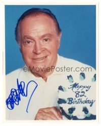 4t546 BOB HOPE signed color 8x10 REPRO still '90s cool close up portrait holding 82nd birthday cake