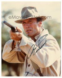 4t564 CLINT EASTWOOD signed color 8x10 REPRO still '90s c/u with rifle in White Hunter Black Heart!