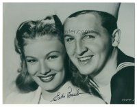 4t584 EDDIE BRACKEN signed 8x10 REPRO still '80s smiling w/ Veronica Lake from Bring on the Girls!