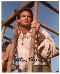 4t773 STEVE REEVES signed color 8x10 REPRO still '80s close up chained & caged as a prisoner!