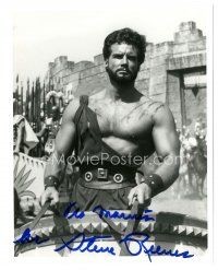 4t772 STEVE REEVES signed 8x10 REPRO still '90s great close up in chariot from Hercules Unchained!