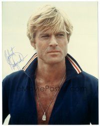 4t739 ROBERT REDFORD signed color 8x10 REPRO still '80s great intense close up in sweat suit!