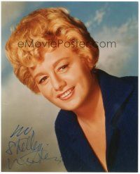 4t756 SHELLEY WINTERS signed color 8x10 REPRO still '90s close up smiling portrait in blue dress!