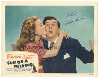 4t206 FUN ON A WEEKEND signed LC #5 '47 by Eddie Bracken, who's being kissed by Priscilla Lane!