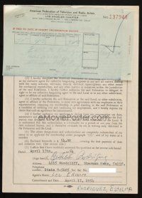 4t066 ESTELITA RODRIGUEZ signed contract '54 joining American Federation of TV & Radio Artists!
