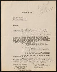 4t076 MARY MCCARTHY signed contract '38 agreeing to be represented by Paul Kohner, Inc.!