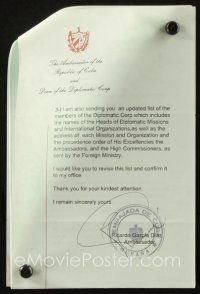 4t054 RICARDO GARCIA DIAZ signed letter '98 Ambassador of the Republic of Cuba!