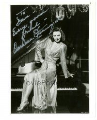 4t537 BARBARA STANWYCK signed 8x10 REPRO still '90s full-length portrait sitting on piano!