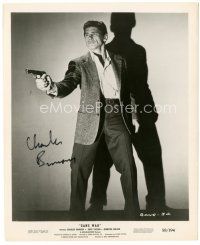 4t286 CHARLES BRONSON signed 8.25x10 still '58 cool moody portrait with gun from Gang War!