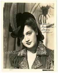 4t310 DOROTHY LAMOUR signed 8x10.25 still '40s head & shoulders c/u with cool feathered hat!