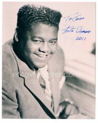 4t595 FATS DOMINO signed 8x10 REPRO still '90s cool close up smiling portrait in suit and tie!