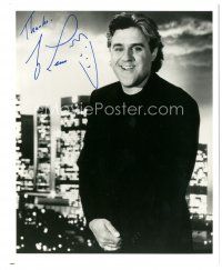 4t631 JAY LENO signed 8x10 REPRO still '90s waist-high smiling portrait signed w/ caricature!