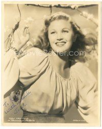4t377 JOAN CAULFIELD signed deluxe 8x10 still '40s great smiling portrait of the beautiful actress!